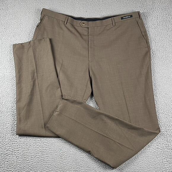 JOS A. BANK Traveler Tailored Fit Men's 46RX37 Brown 100% Wool Dress Trousers - Picture 1 of 11